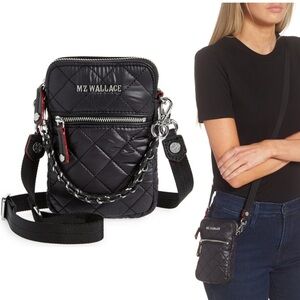 MZ Wallace Micro Quilted Crosby Crossbody Black EUC